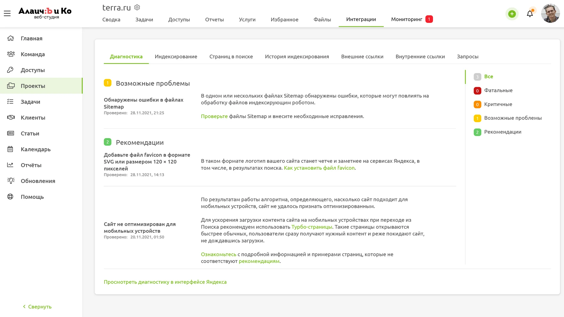 Показатели сайта в Moo.Team