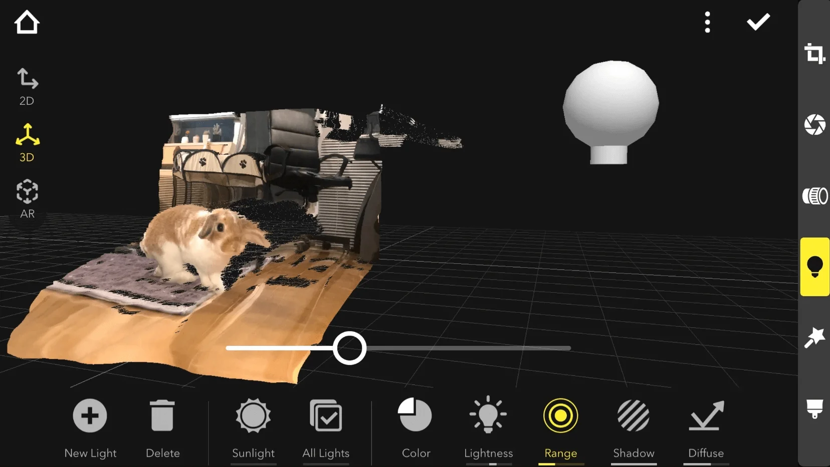 Интерфейс приложения для фото Focos, направление освещения
