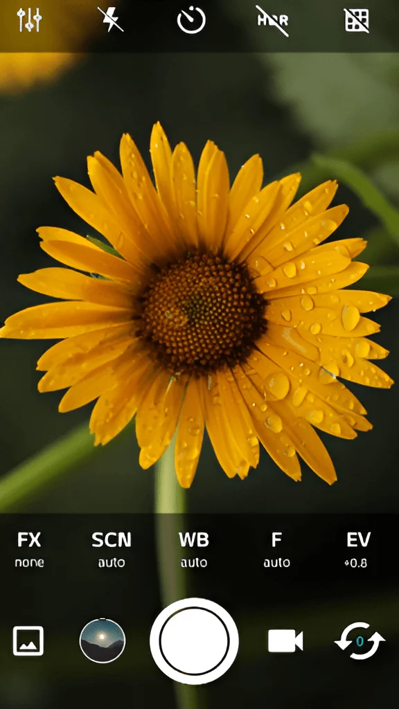 Интерфейс приложения для фото ProCam X, фото цветка