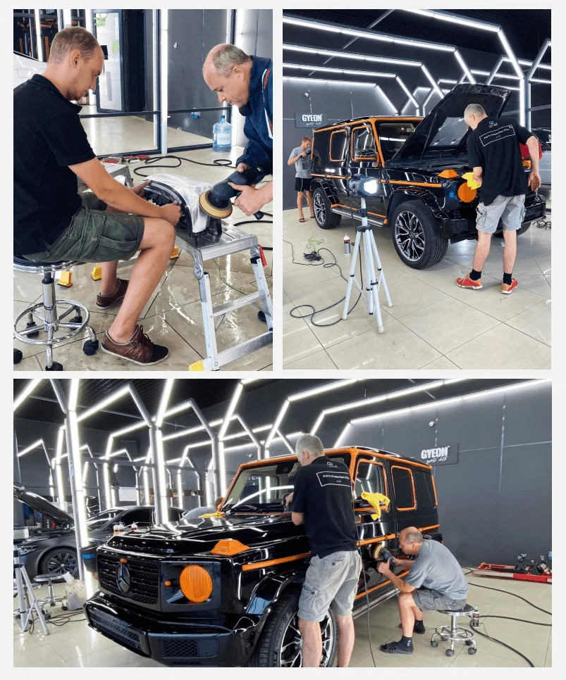 Фото сотрудников детейлинг-центра за работой