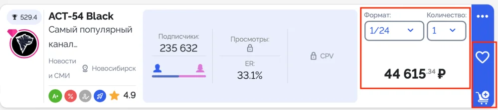 Расчет стоимости рекламных объявлений в канале