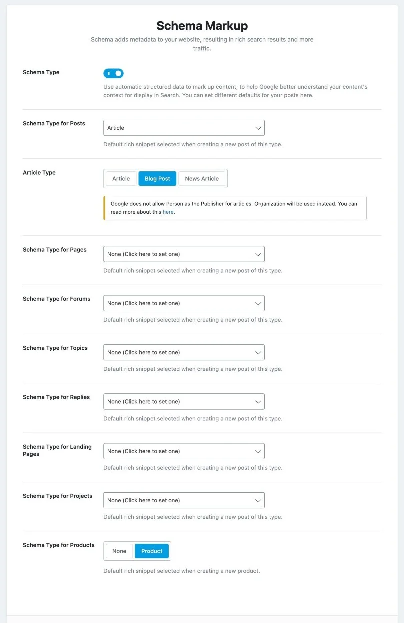 Настройка Schema (Structured Data)
