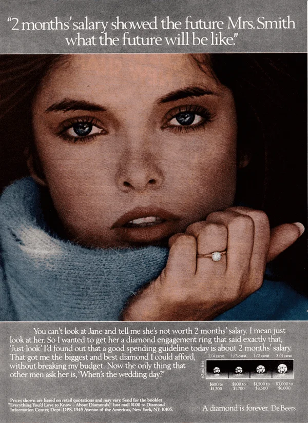Оригинальная реклама алмазов De Beers с эмоциональным слоганом
