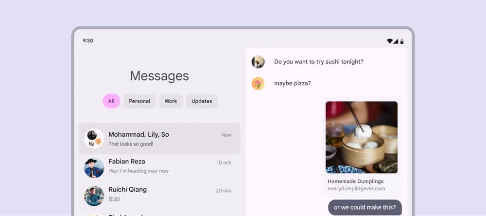 Интерфейс мессенджера с фильтрами сообщений