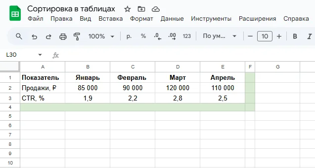 Как сделать сортировку слева направо в Google Таблицах