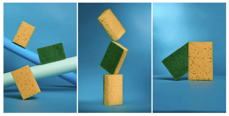 Предметная съемка губок для посуды с необычной композицией