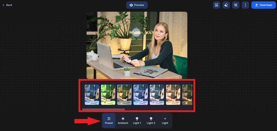 Настройка света на фото с помощью Relight в ClipDrop