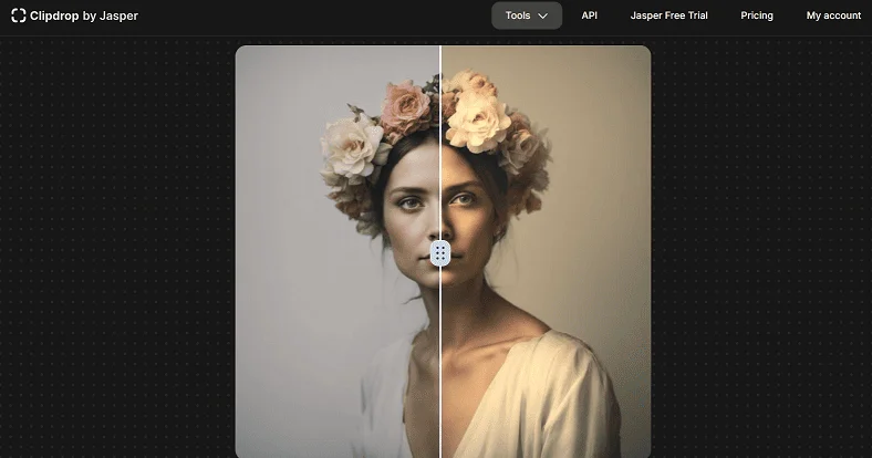 Настройка освещения на фото с помощью Клипдроп