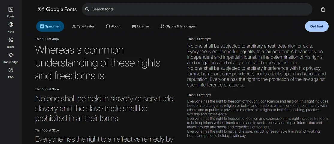 Шрифт Интер 100 Thin: пример использования в основном тексте