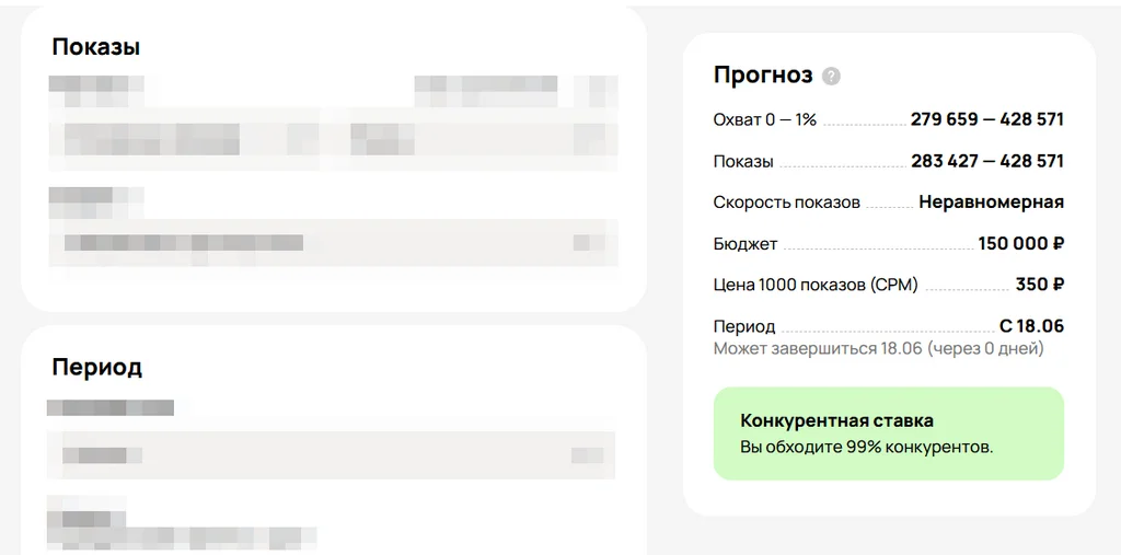 Интерфейс рекламного кабинета Авито Рекламы