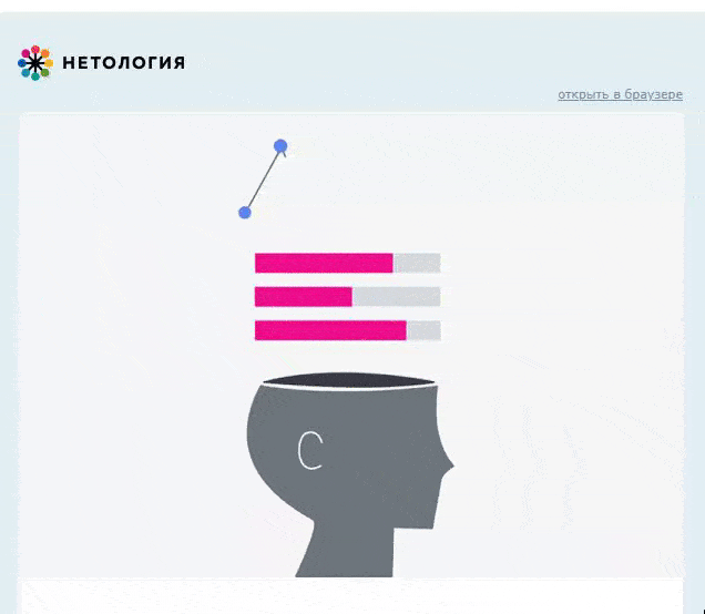 Как написать работающий текст для email-рассылки: детальный чек-лист. Часть 1 изображение 8 Нетология красит прехедер в тот же цвет, что и фон письма