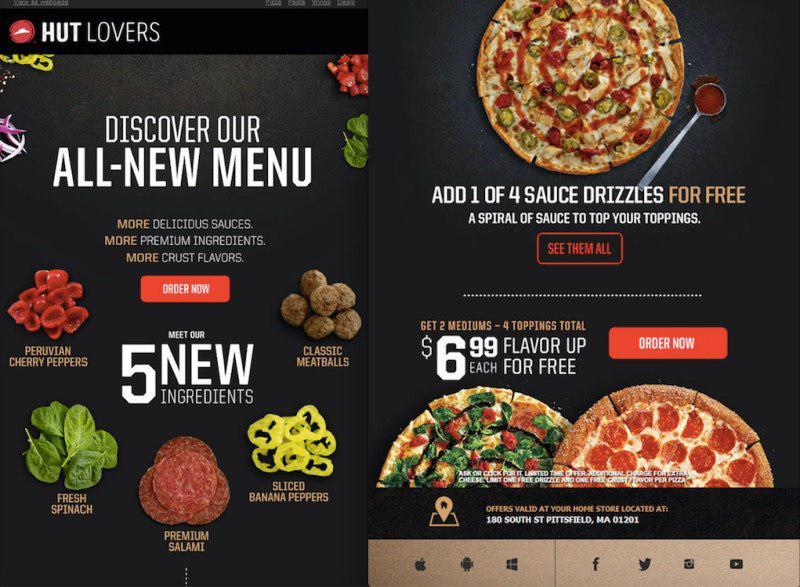 Рассылка Pizza Hut с инфографикой
