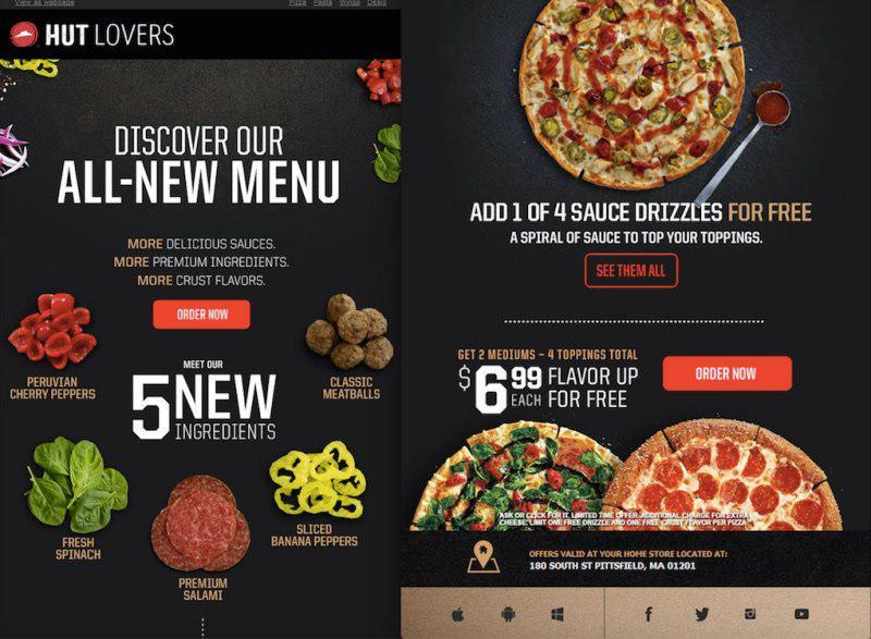 Рассылка Pizza Hut с инфографикой