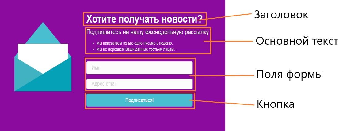 Элементы формы подписки