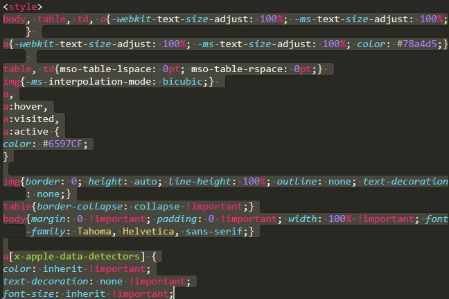 Встроенные стили. Прописываем один раз в начале кода и они автоматически применяются ко всем элементам, которые мы упоминали
