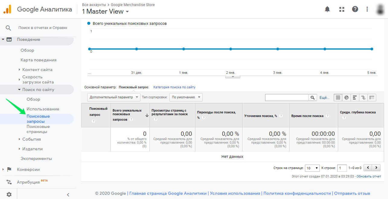 В этой вкладке Google Analytics можно посмотреть поисковые запроссы