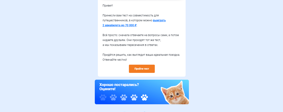 Рассылка Aviasales с милым котиком