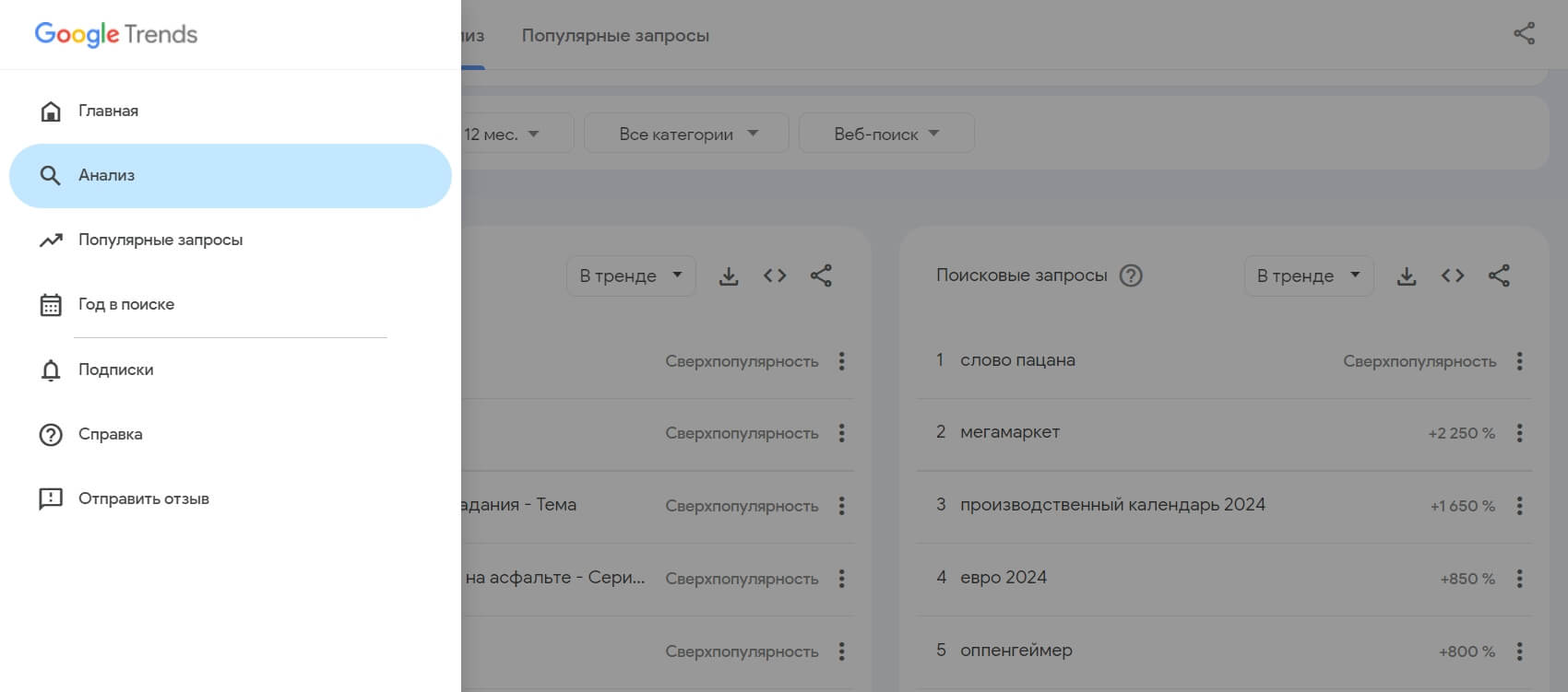 Анализ в Google Trends