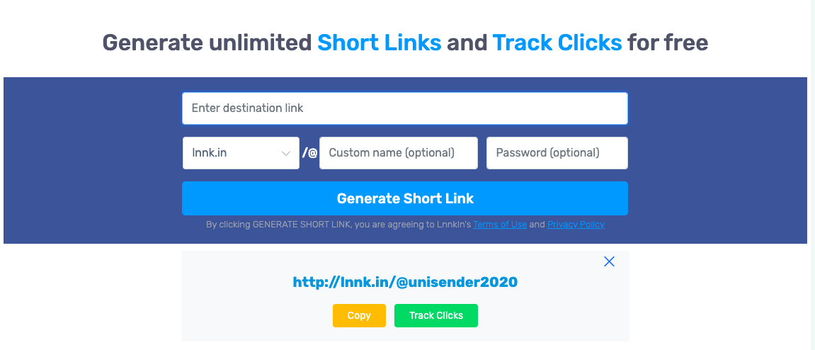Lnnkin — сокращатель URL