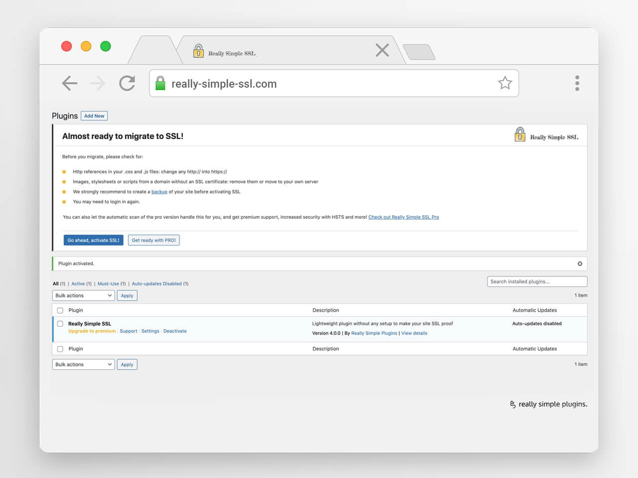Плагин для WordPress Really Simple SSL