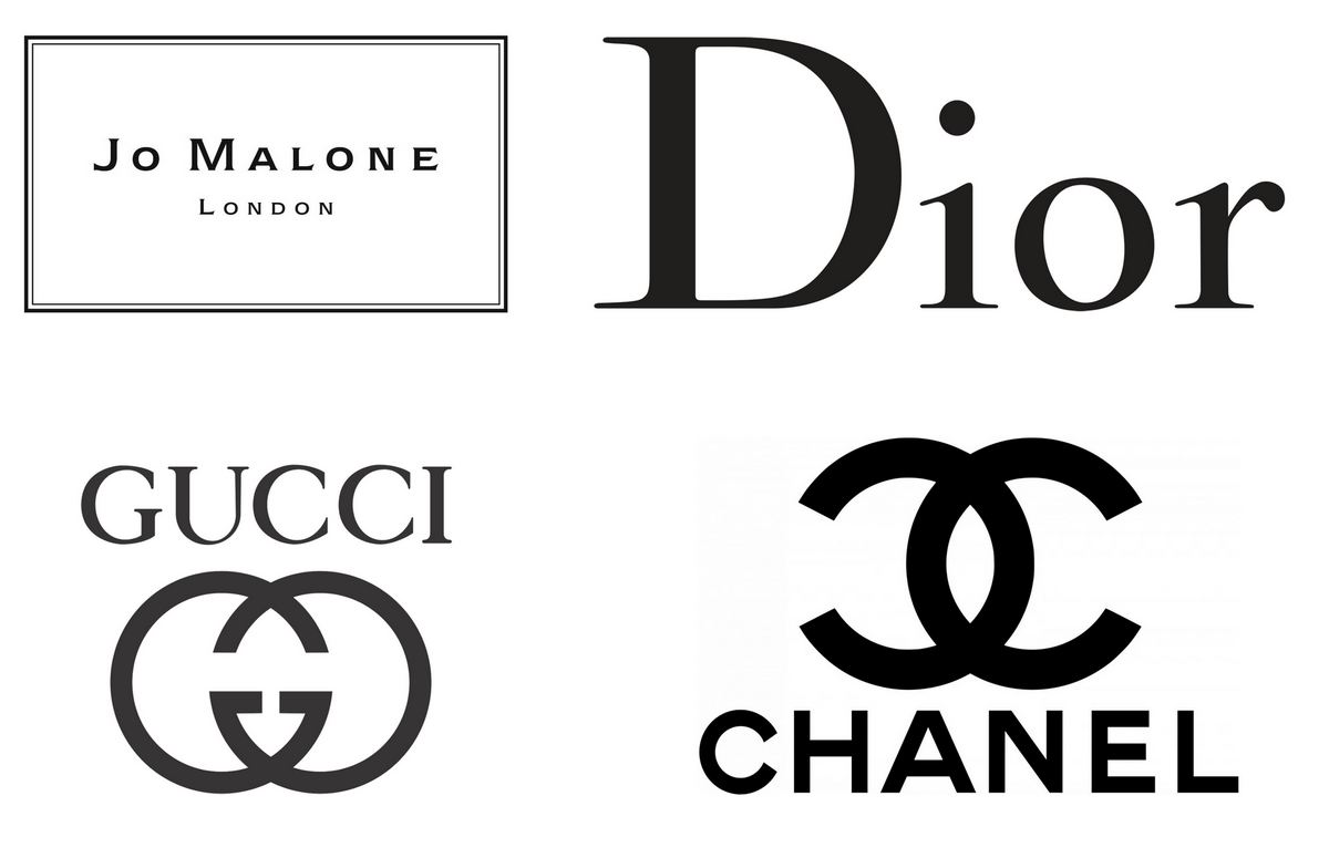 Чёрно-белые логотипы известных парфюмерных и модных домов