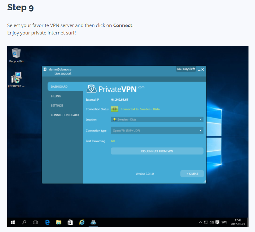 Скриншот из базы знаний сервиса с установкой VPN. Девять шагов, но они достаточно простые
