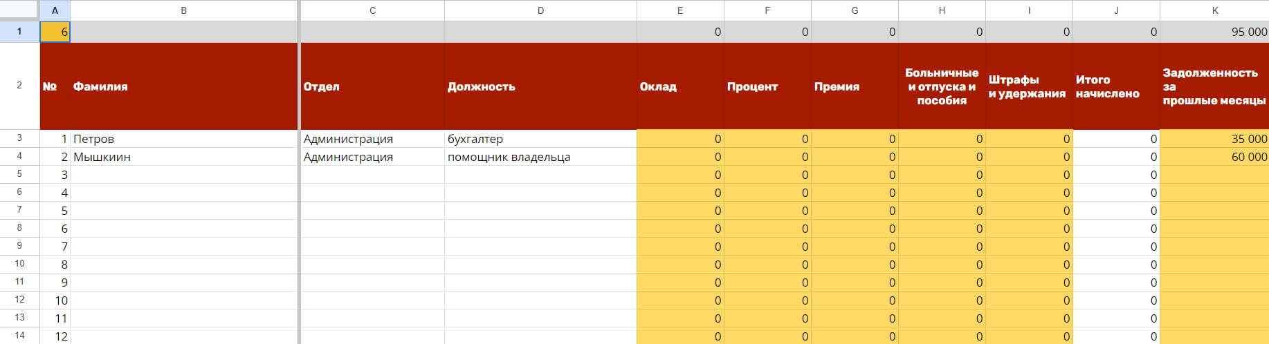 Зарплатная ведомость