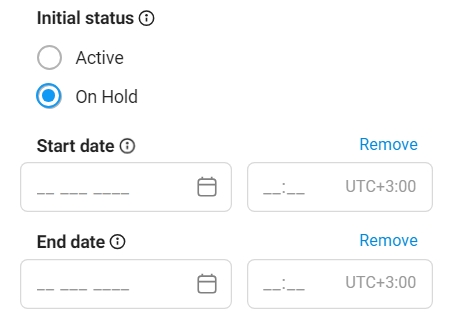 Выбрать время окончания рекламы Telegram Ads