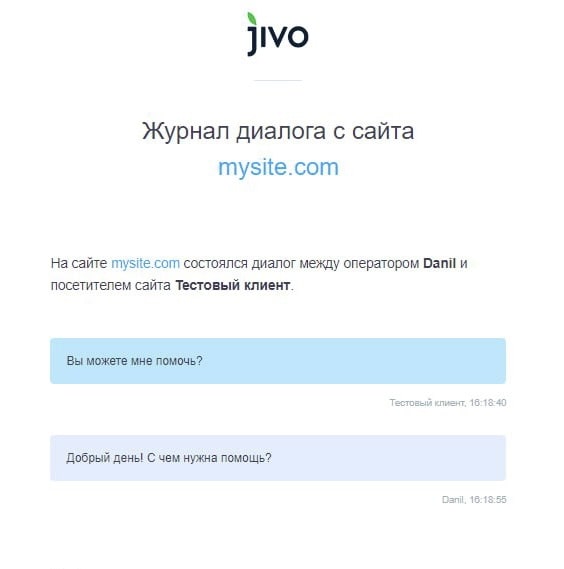 Скриншот письма Jivo