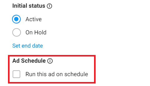 Задать расписание показов TG Ads