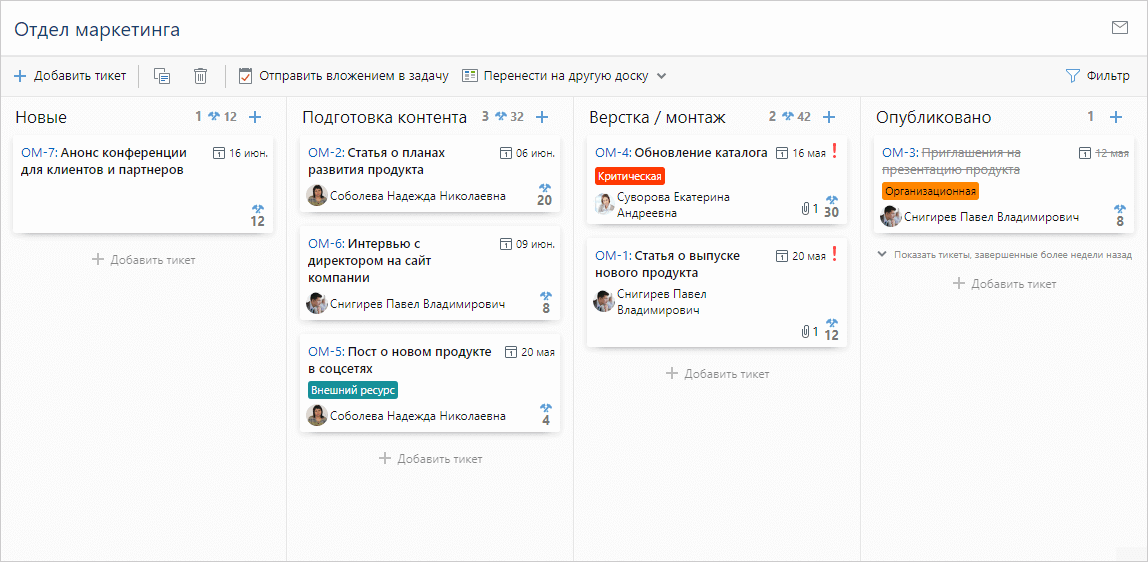 Организация работ по этапам в Agile-досках Directum Projects