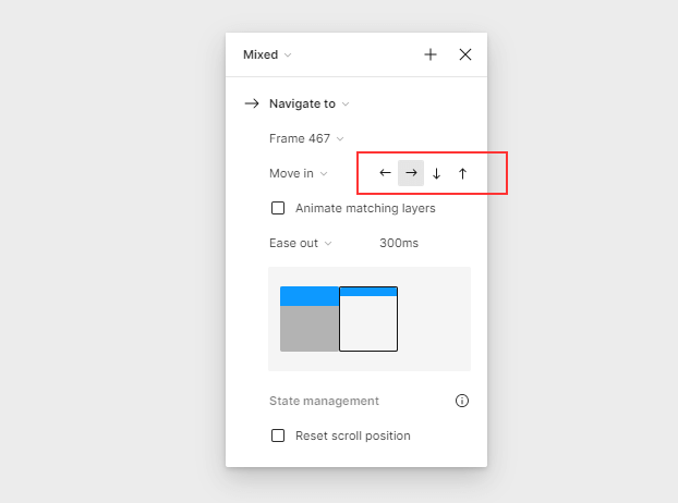 Настройки направления движения анимации в Фигме