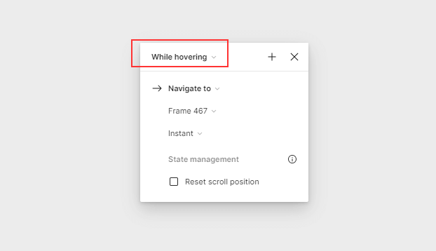 Меню триггеров анимации перехода в Фигме