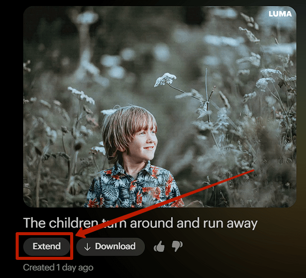 Как продлить видео в Luma
