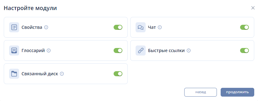 Настройка модулей в Teamly