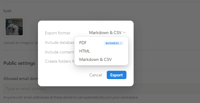 3 формата экспорта: PDF, HTML и Markdown & CSV