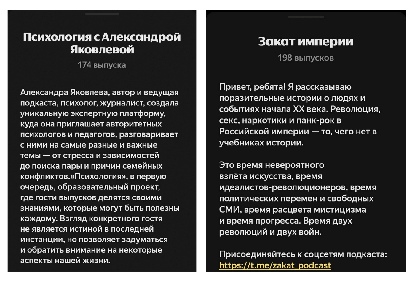 Каким может быть описание подкаста