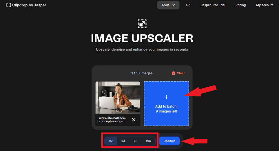 Улучшение качества изображения с помощью инструмента Image upscaler в ClipDrop