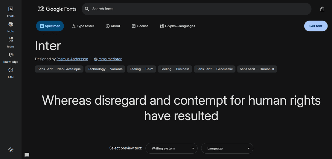 Inter Font Family на сайте Google Fonts