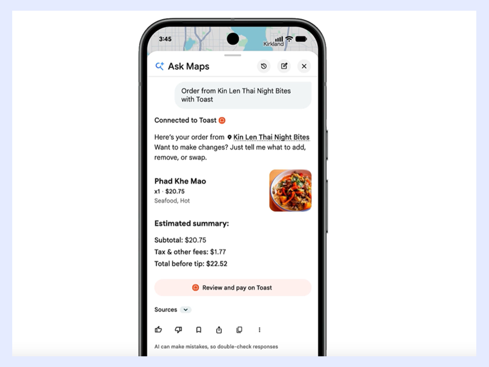 Google Maps поиск ресторанов