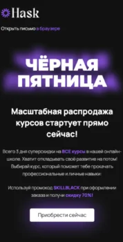 Шаблон email: Чёрная пятница — масштабная распродажа курсов - мобильная версия