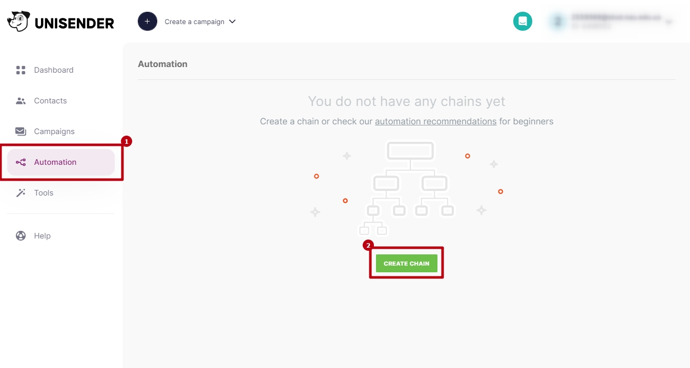 The Create Chain button in the Automation section.
