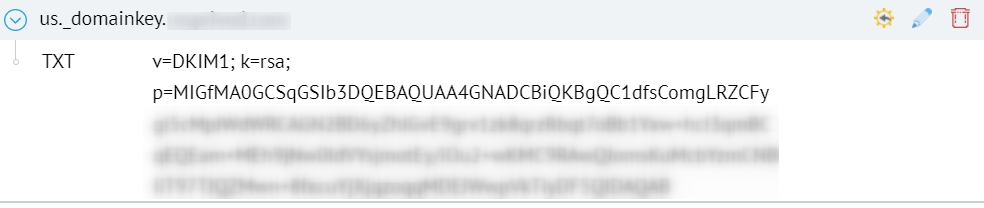 DKIM-запись, указанная в настройках домена на хостинге