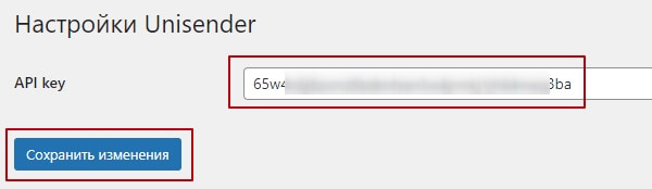 Вставляем API-ключ Unisender