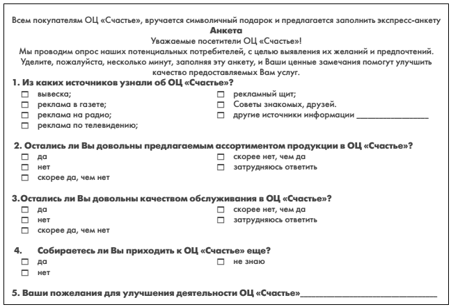 Анкета опроса потребителей