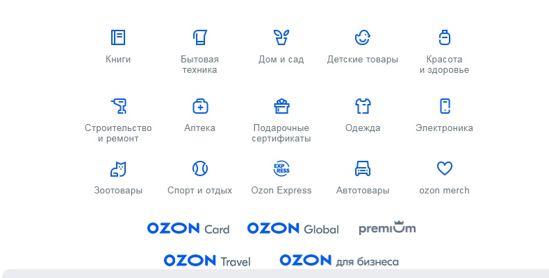 категории товаров в рассылке Ozon 
