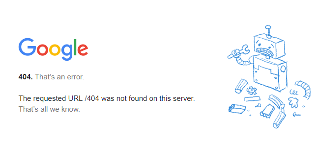 Так выглядит страница ошибки 404 Google