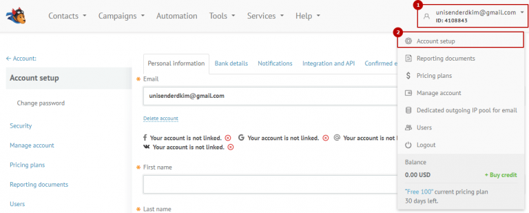 Account setup