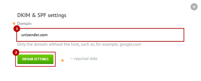 Popup to enter the domain and receive DNS records