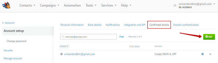 Confirmed email addresses